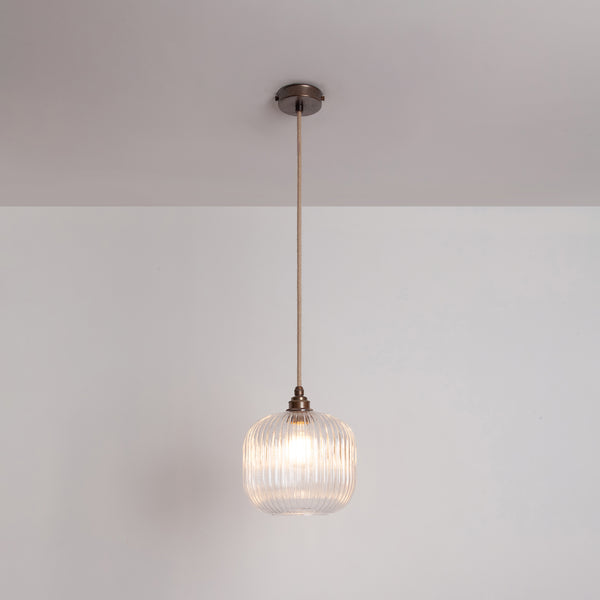 Small Clear Reeded Glass Pendant Light