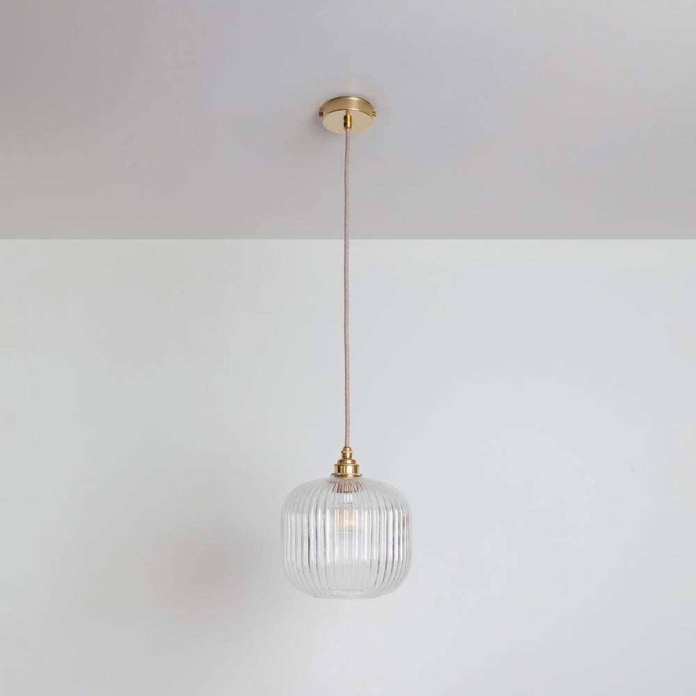 Small Clear Reeded Glass Pendant Light