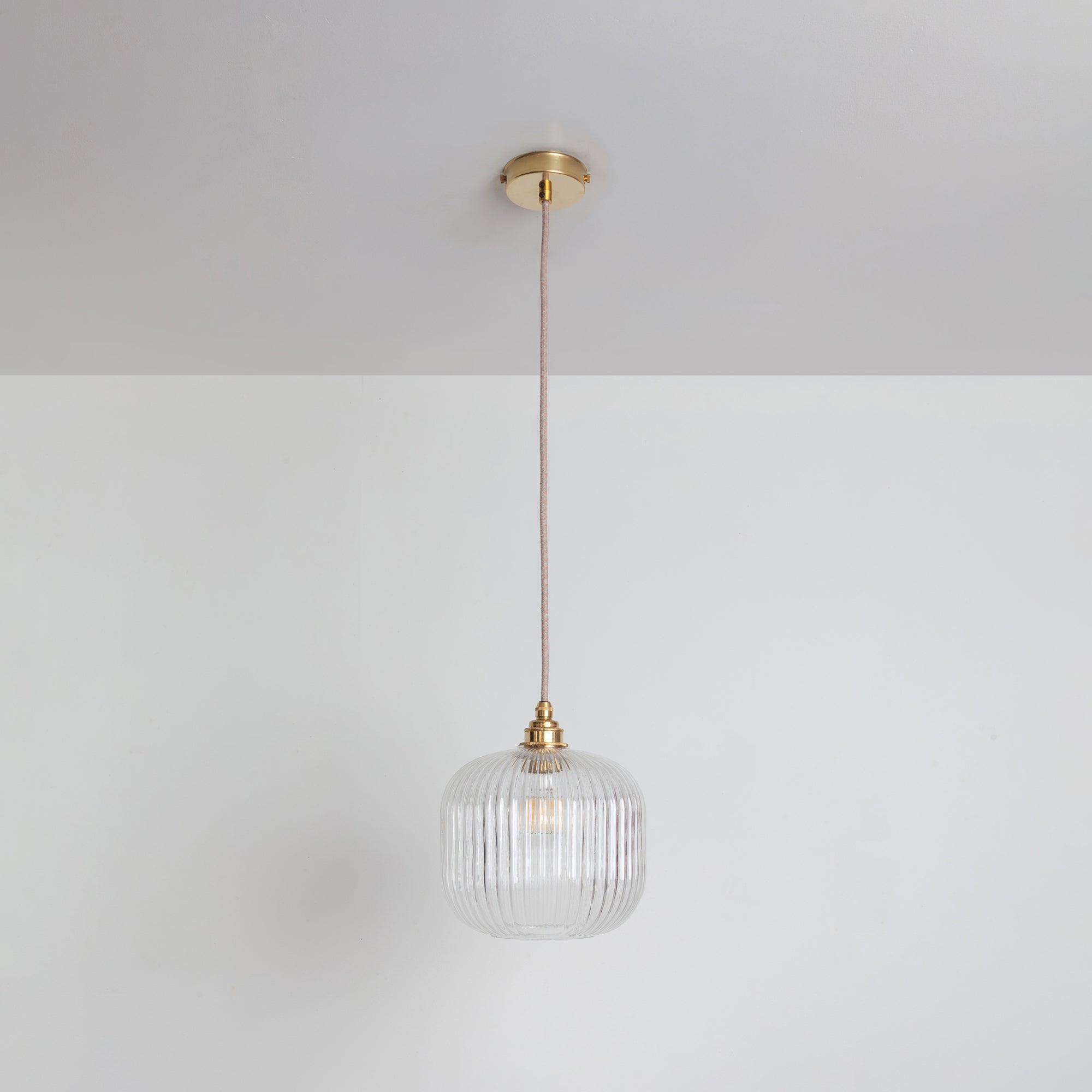 Small Clear Reeded Glass Pendant Light