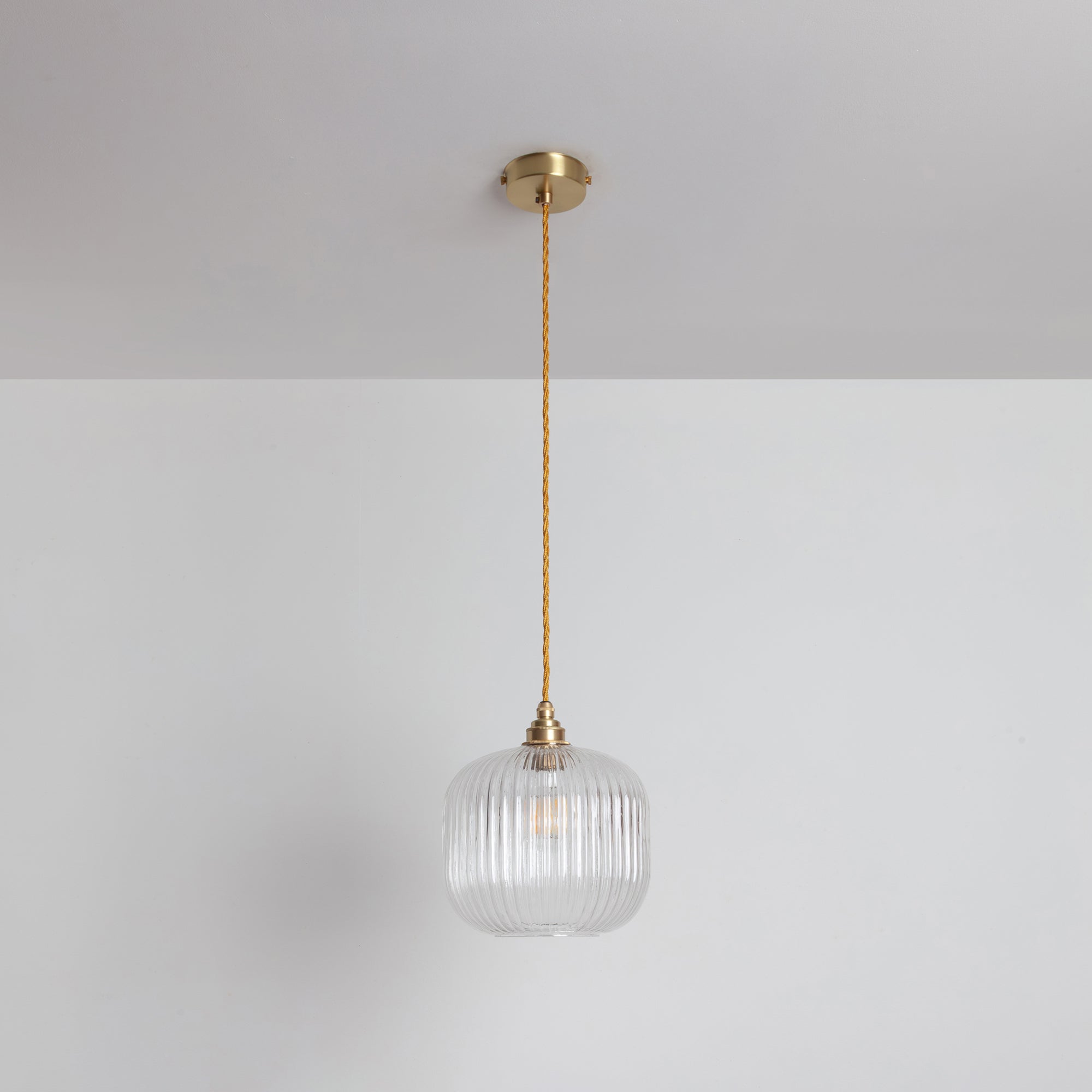 Small Clear Reeded Glass Pendant Light