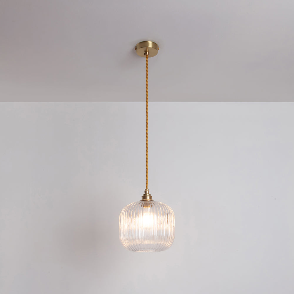 Small Clear Reeded Glass Pendant Light