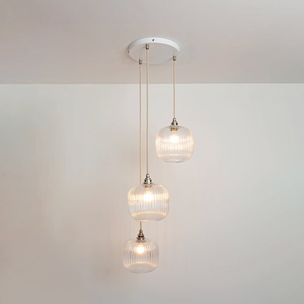 Small Clear Reeded Triple Drop Pendant
