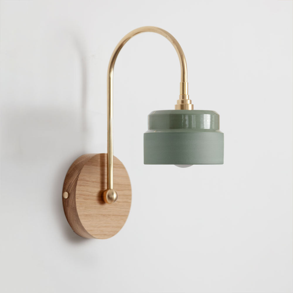 "Bex" Arch Stemmed Wall light - Ceramic and Hardwood