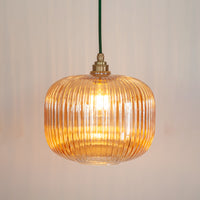 Amber Reeded Glass Pendant Light