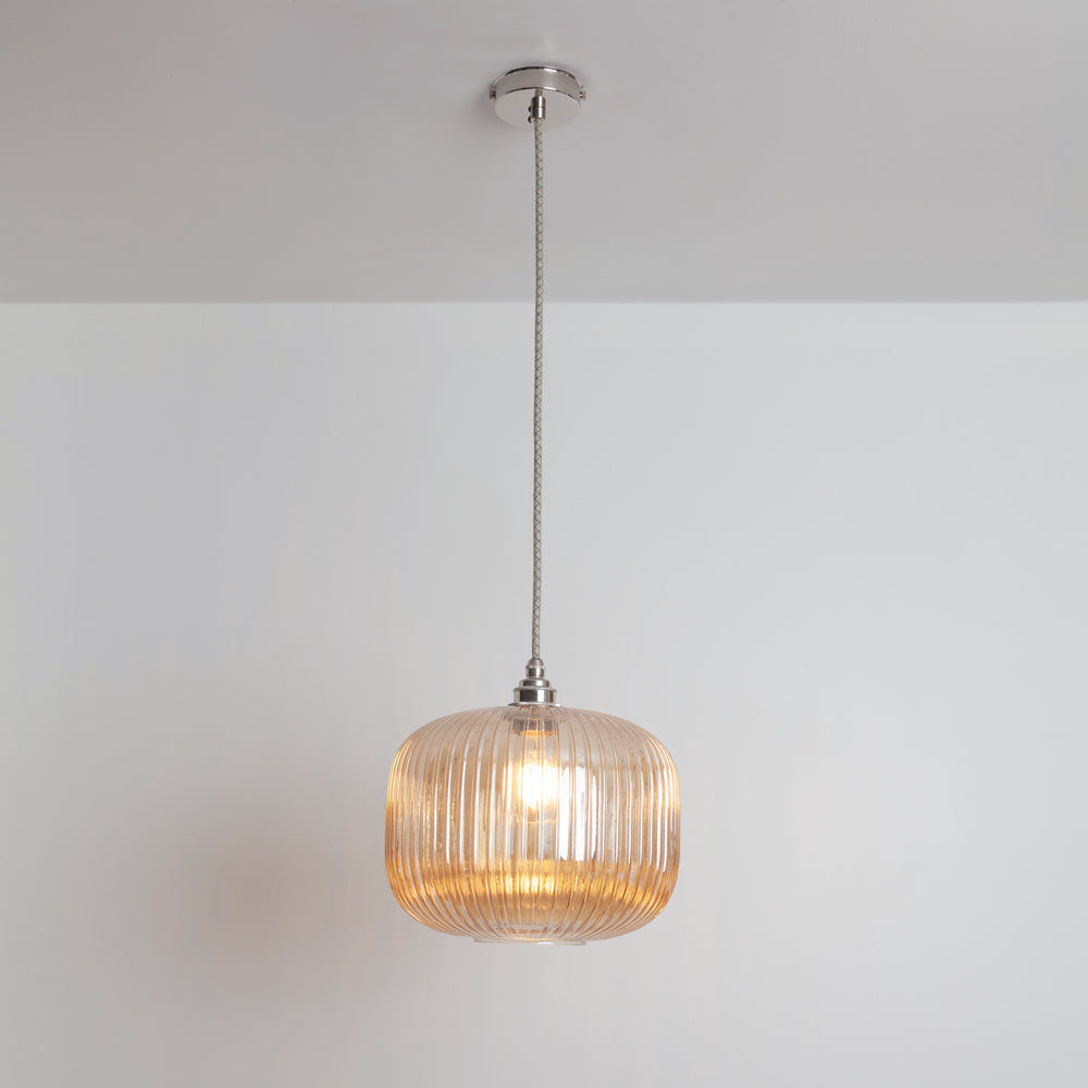 Amber Reeded Glass Pendant Light