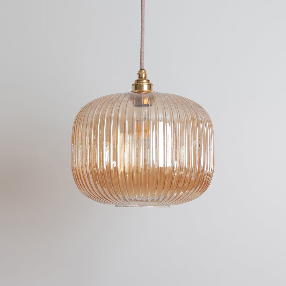 Amber Reeded Glass Pendant Light