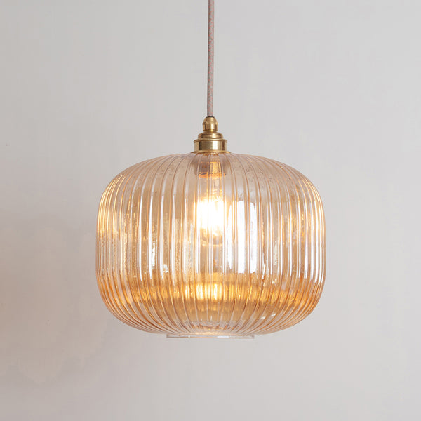 Amber Reeded Glass Pendant Light