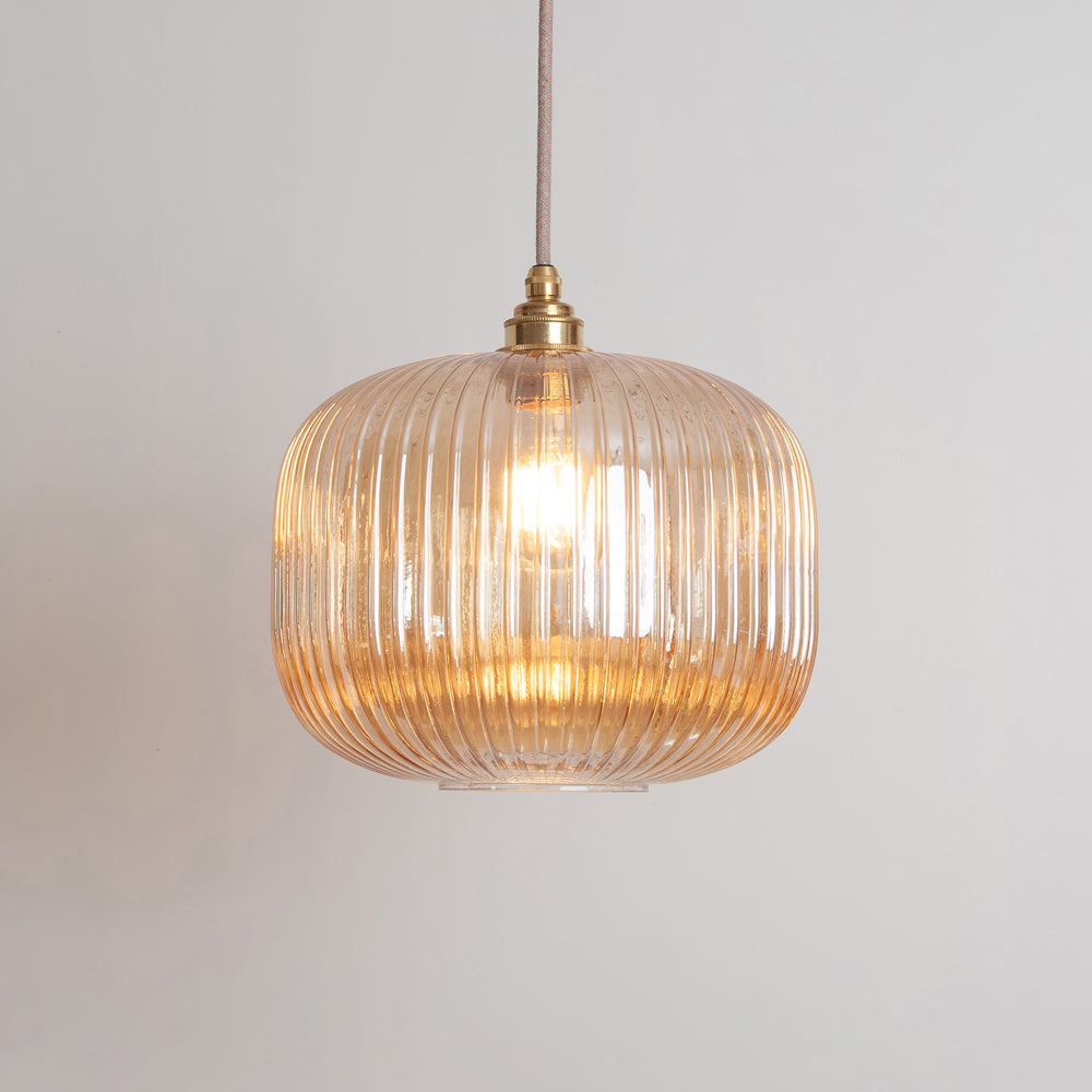Amber Reeded Glass Pendant Light