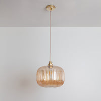 Amber Reeded Glass Pendant Light