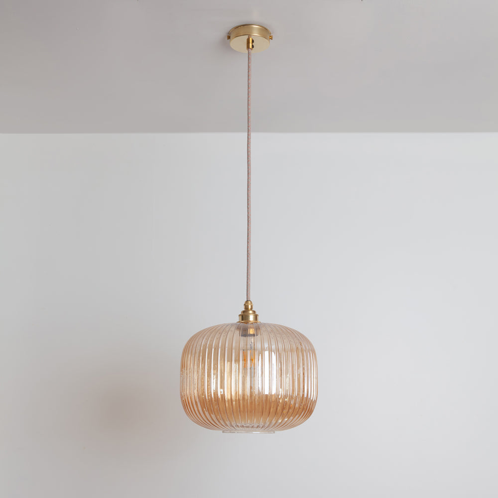 Amber Reeded Glass Pendant Light