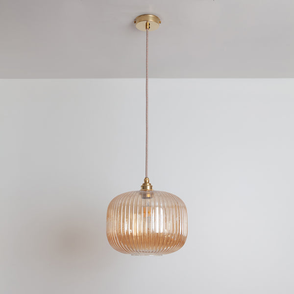 Amber Reeded Glass Pendant Light