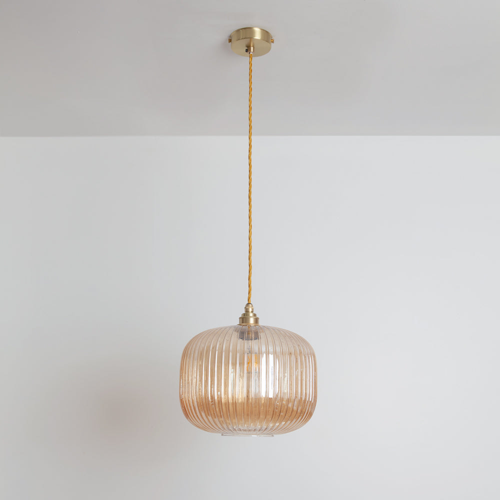 Amber Reeded Glass Pendant Light