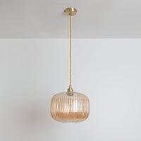 Amber Reeded Glass Pendant Light