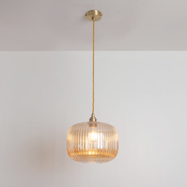 Amber Reeded Glass Pendant Light