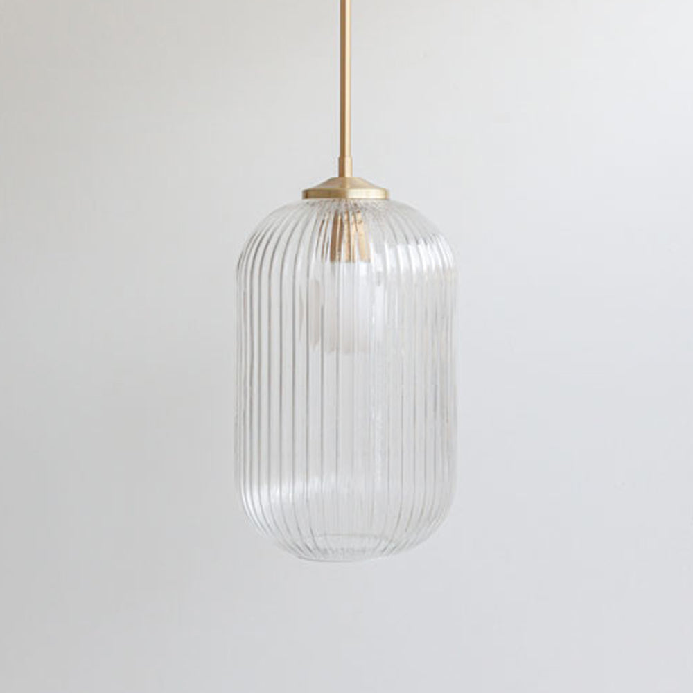 Long Clear Reeded Glass Stemmed Pendant Light