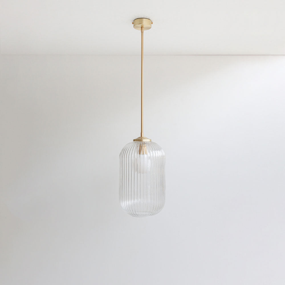 Long Clear Reeded Glass Stemmed Pendant Light