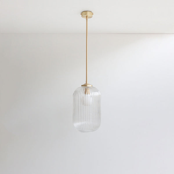 Long Clear Reeded Glass Stemmed Pendant Light