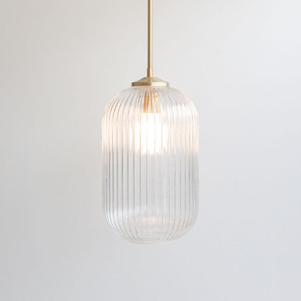 Long Clear Reeded Glass Stemmed Pendant Light
