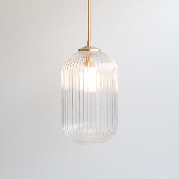 Long Clear Reeded Glass Stemmed Pendant Light