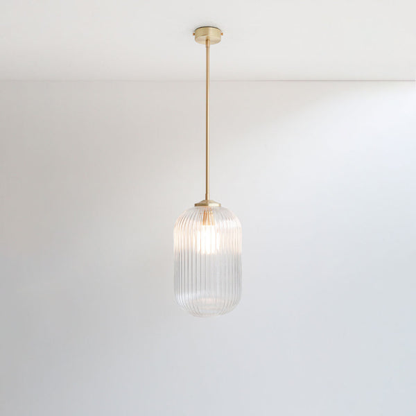 Long Clear Reeded Glass Stemmed Pendant Light