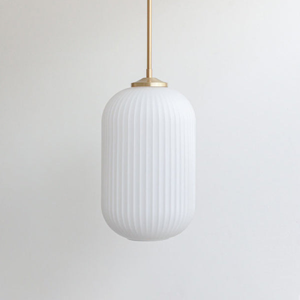 Long Opal Reeded Glass Stemmed Pendant Light