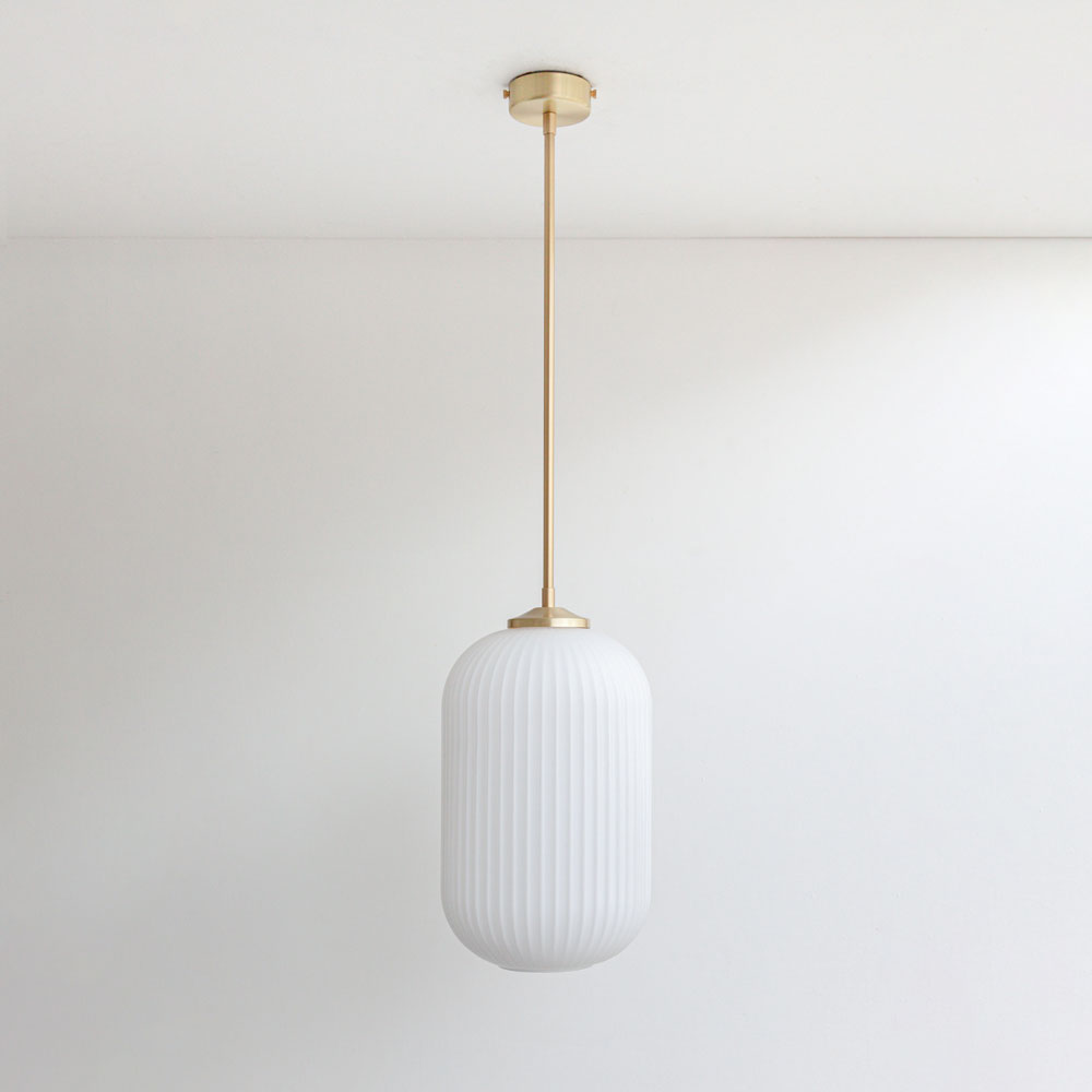 Long Opal Reeded Glass Stemmed Pendant Light