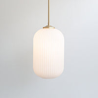 Long Opal Reeded Glass Stemmed Pendant Light