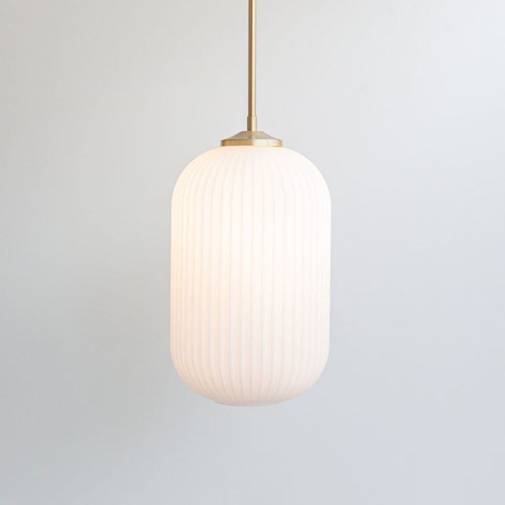 Long Opal Reeded Glass Stemmed Pendant Light