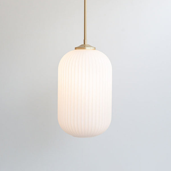 Long Opal Reeded Glass Stemmed Pendant Light