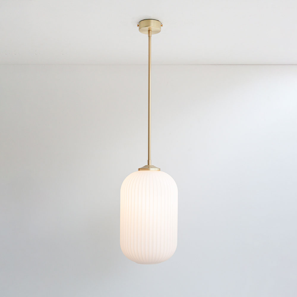 Long Opal Reeded Glass Stemmed Pendant Light