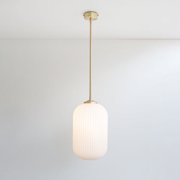 Long Opal Reeded Glass Stemmed Pendant Light