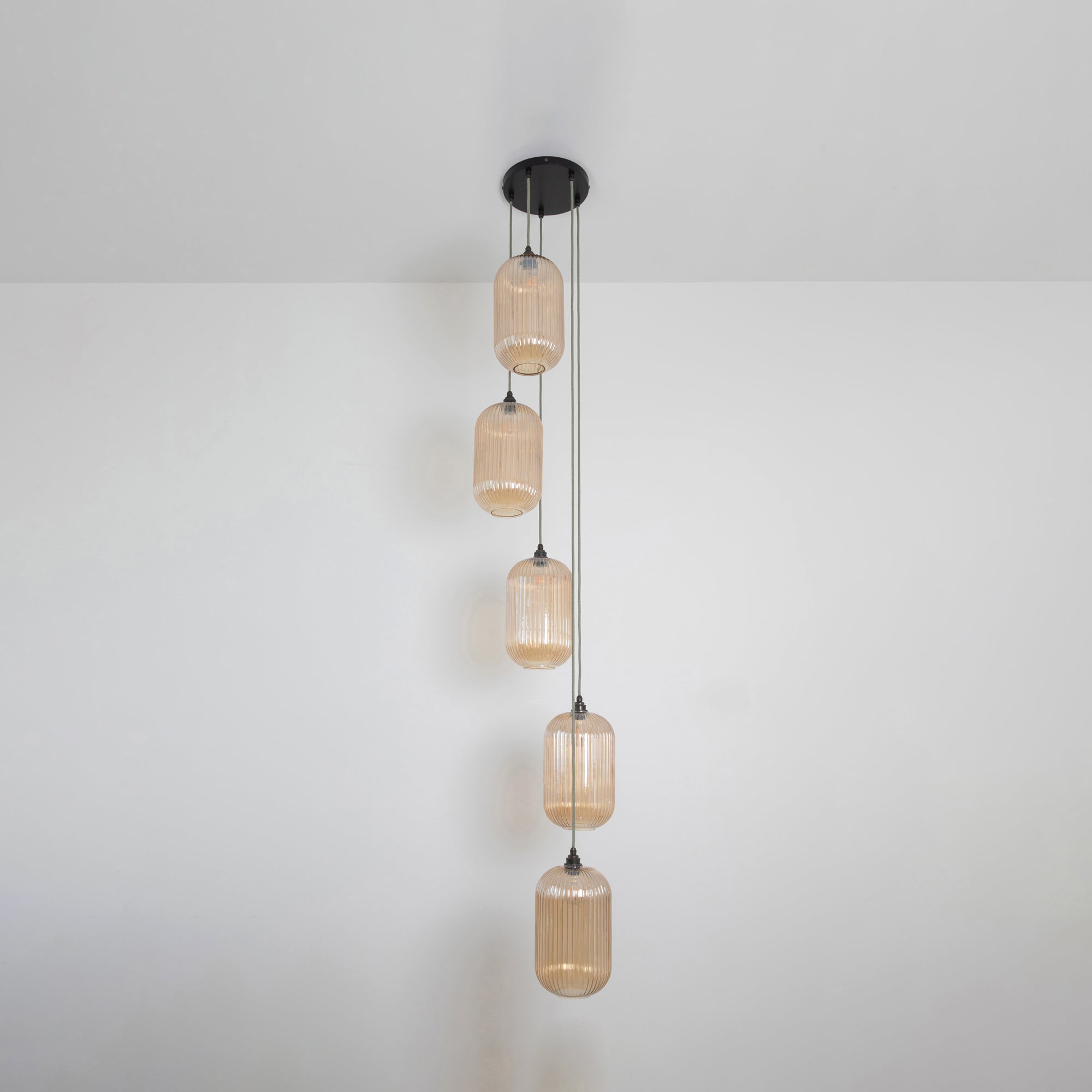 Long Amber Reeded Five Drop Pendant