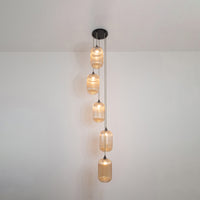 Long Amber Reeded Five Drop Pendant