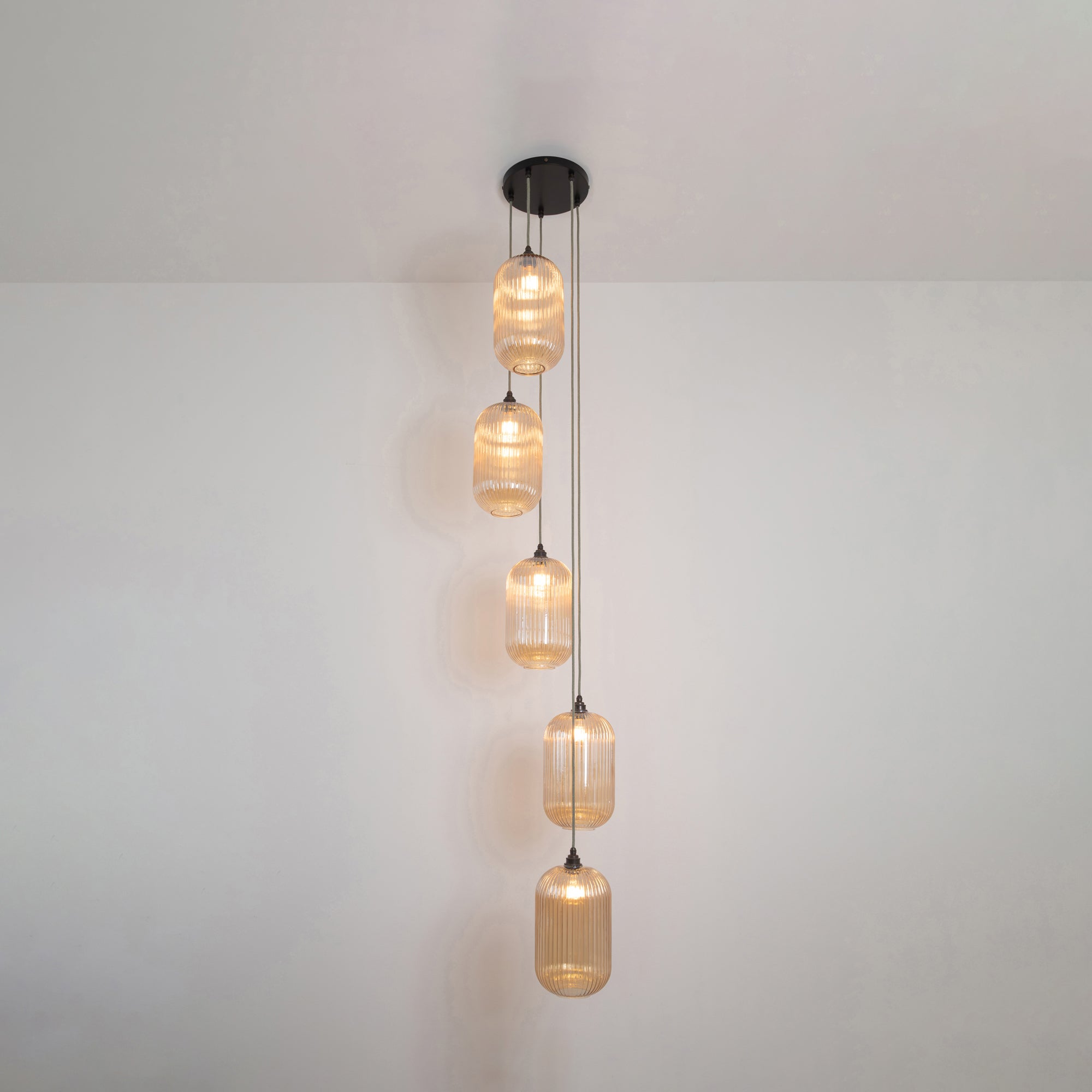 Long Amber Reeded Five Drop Pendant