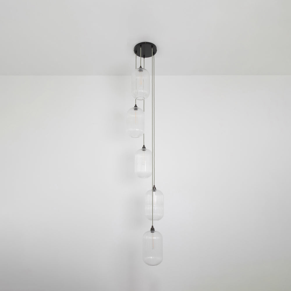 Long Clear Reeded Five Drop Pendant