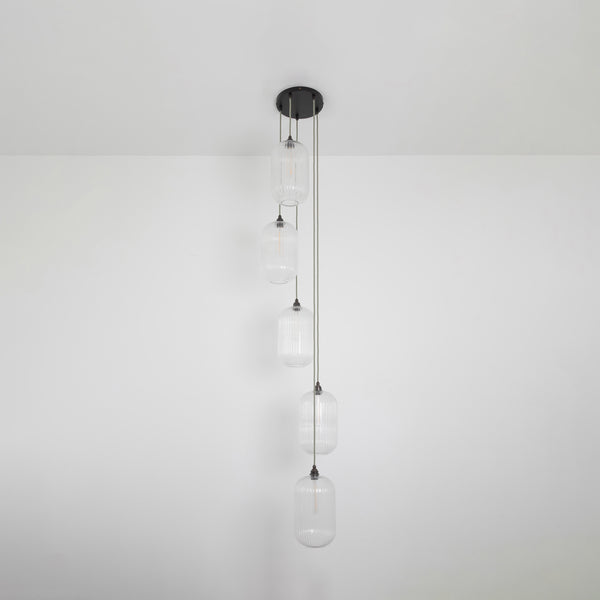 Long Clear Reeded Five Drop Pendant