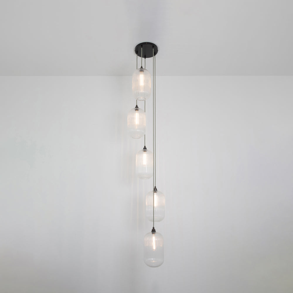 Long Clear Reeded Five Drop Pendant