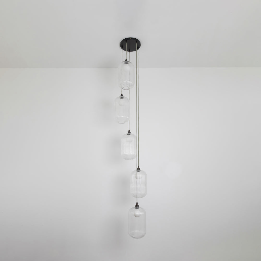 Long Clear Reeded Five Drop Pendant