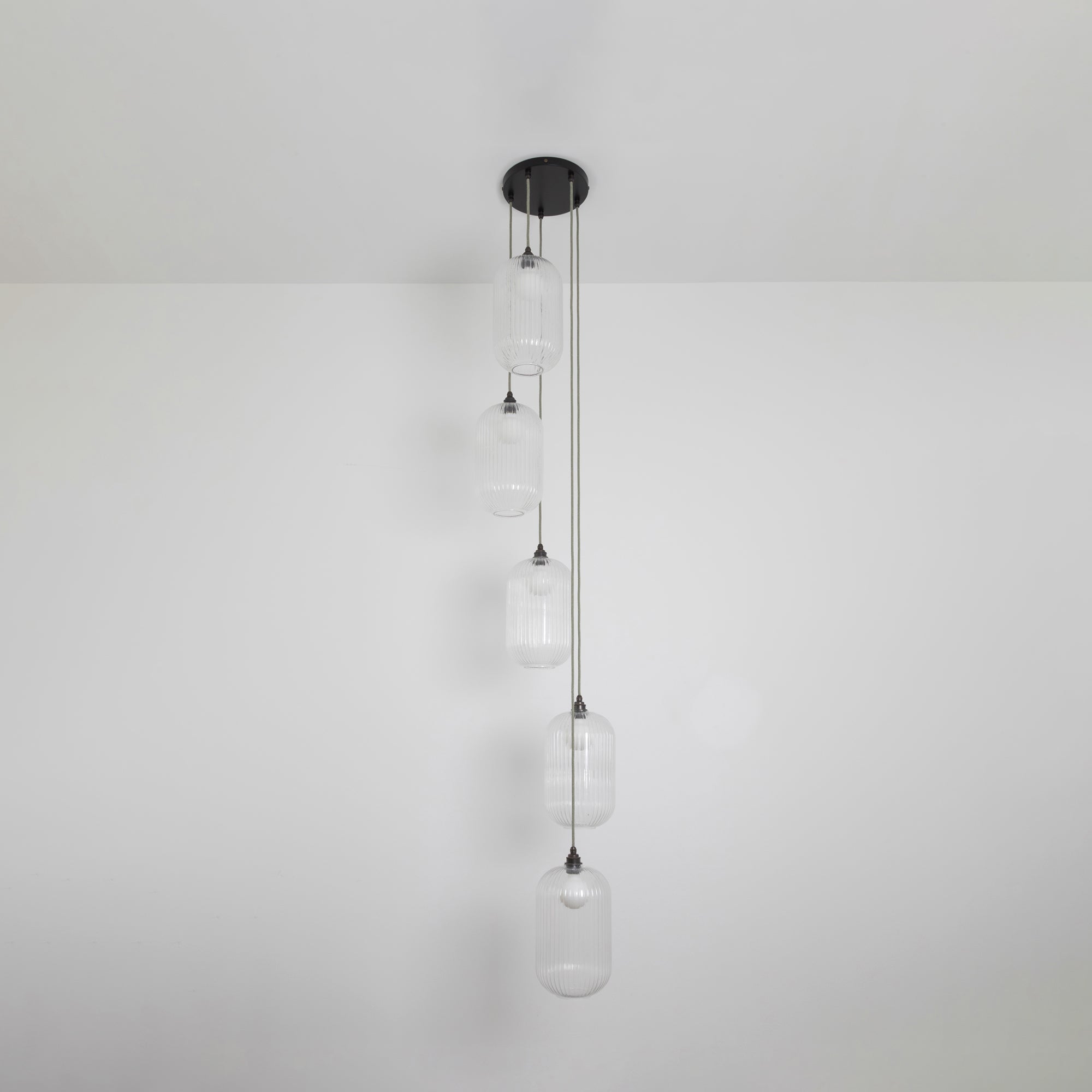 Long Clear Reeded Five Drop Pendant