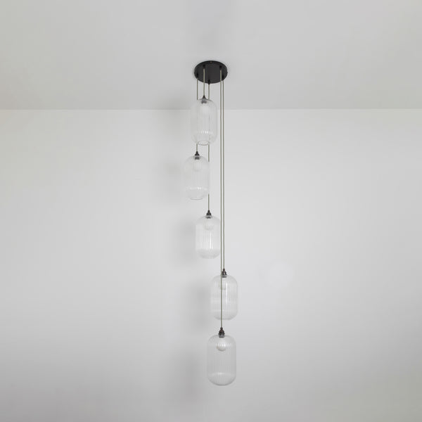 Long Clear Reeded Five Drop Pendant