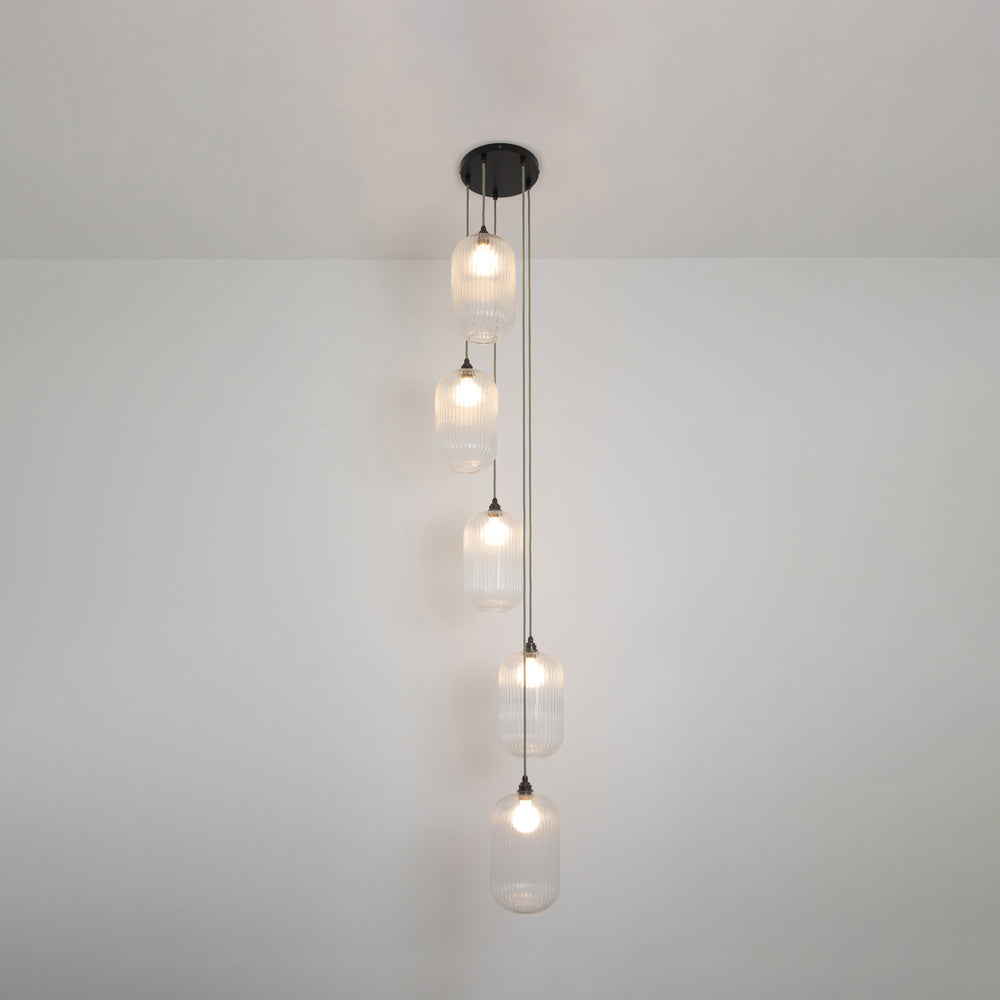 Long Clear Reeded Five Drop Pendant