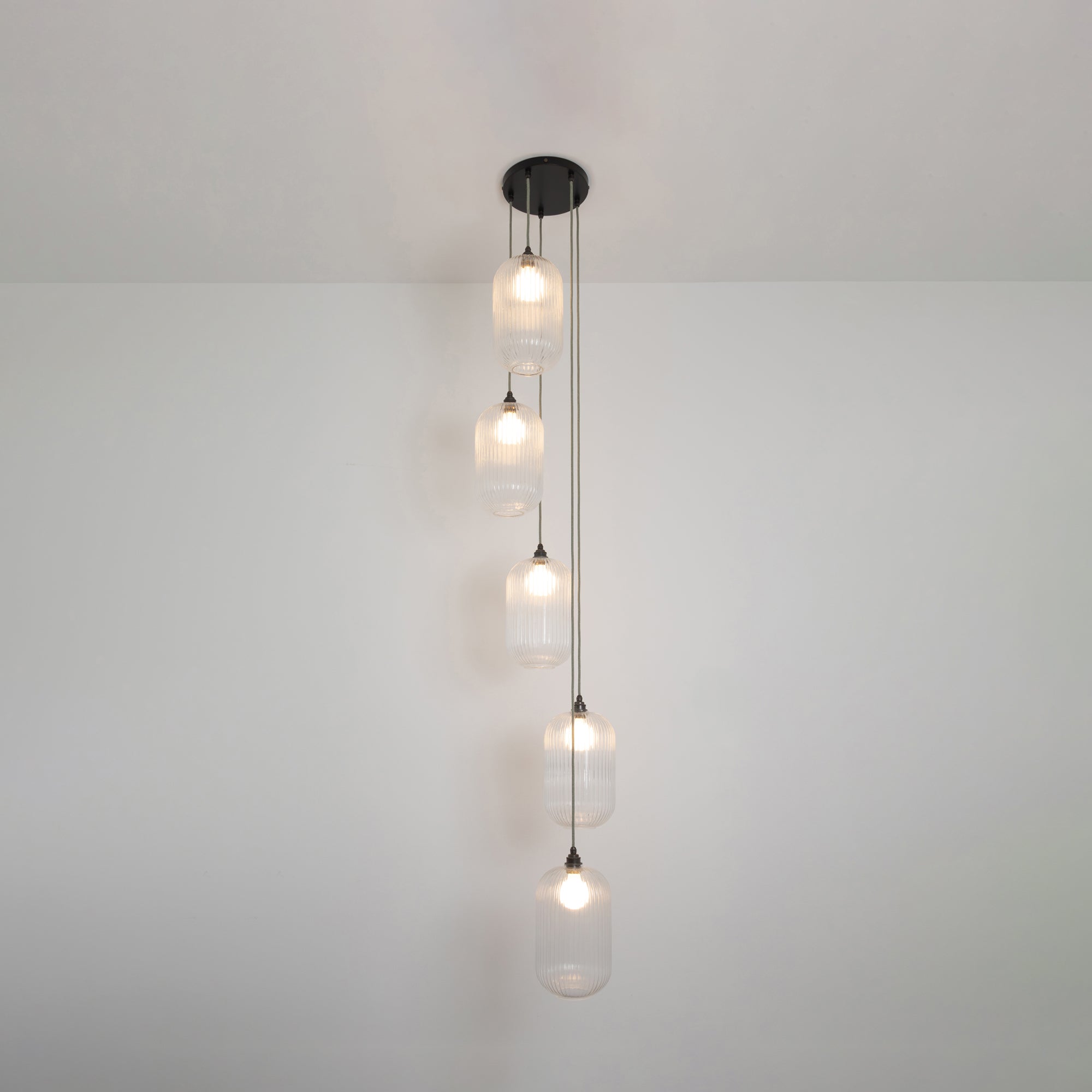 Long Clear Reeded Five Drop Pendant