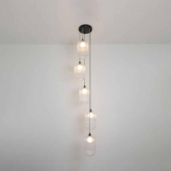 Long Clear Reeded Five Drop Pendant