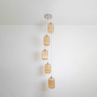 Long Amber Reeded Five Drop Pendant