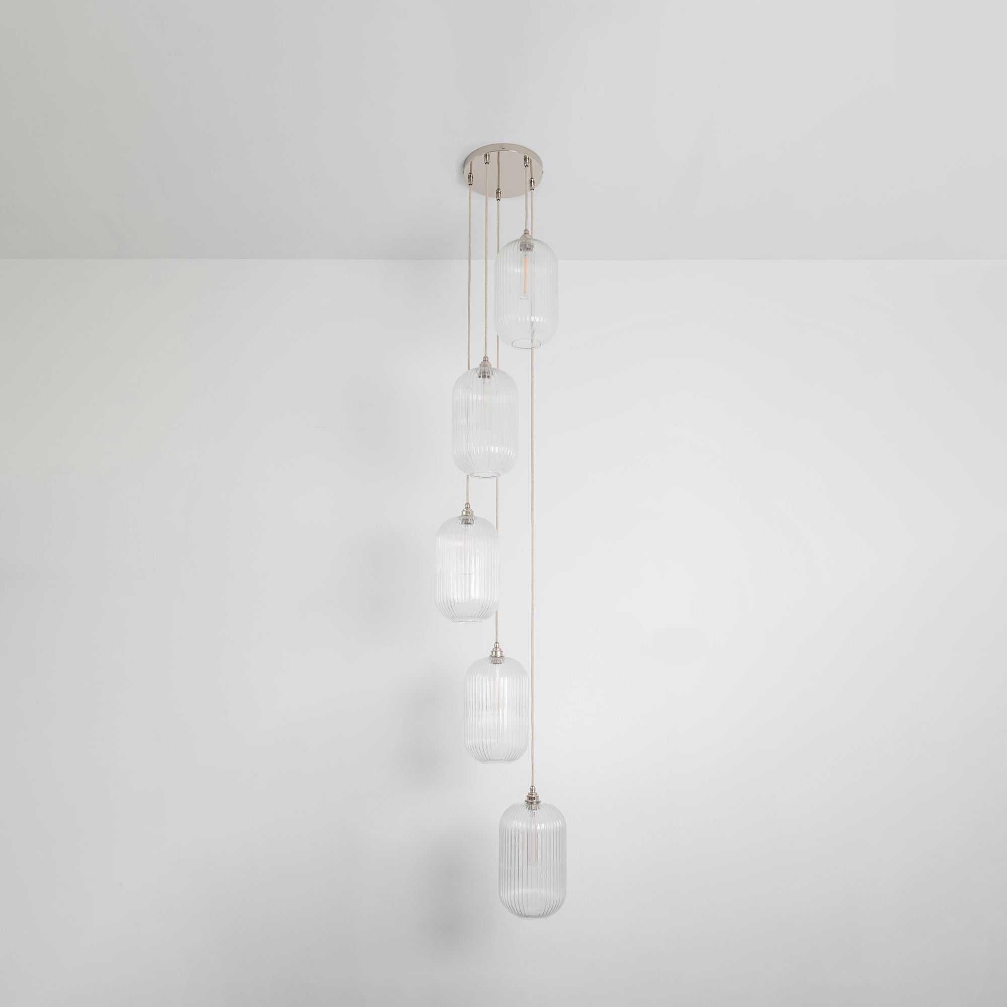 Long Clear Reeded Five Drop Pendant