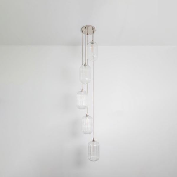 Long Clear Reeded Five Drop Pendant