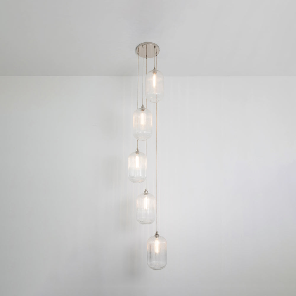 Long Clear Reeded Five Drop Pendant