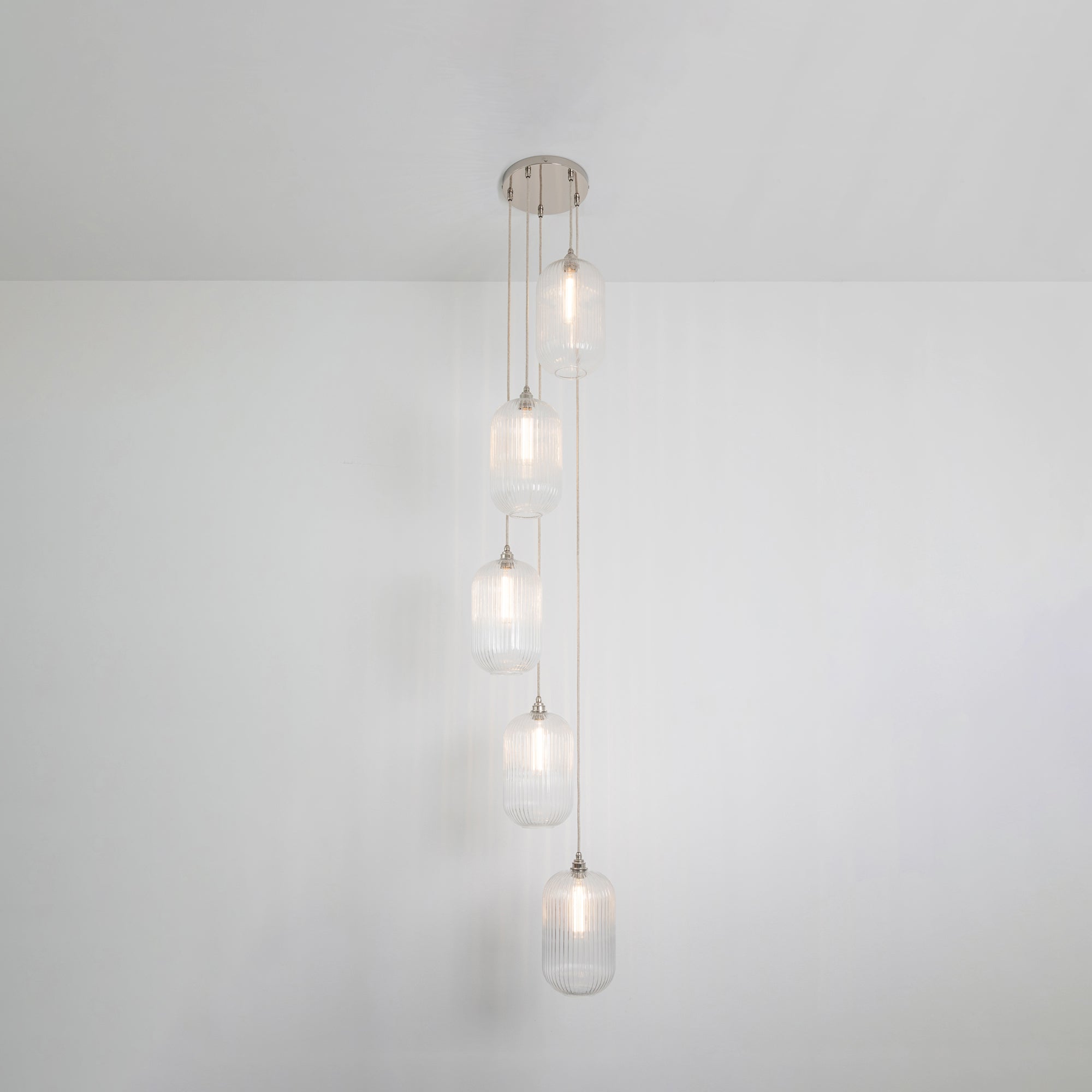 Long Clear Reeded Five Drop Pendant