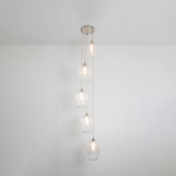 Long Clear Reeded Five Drop Pendant