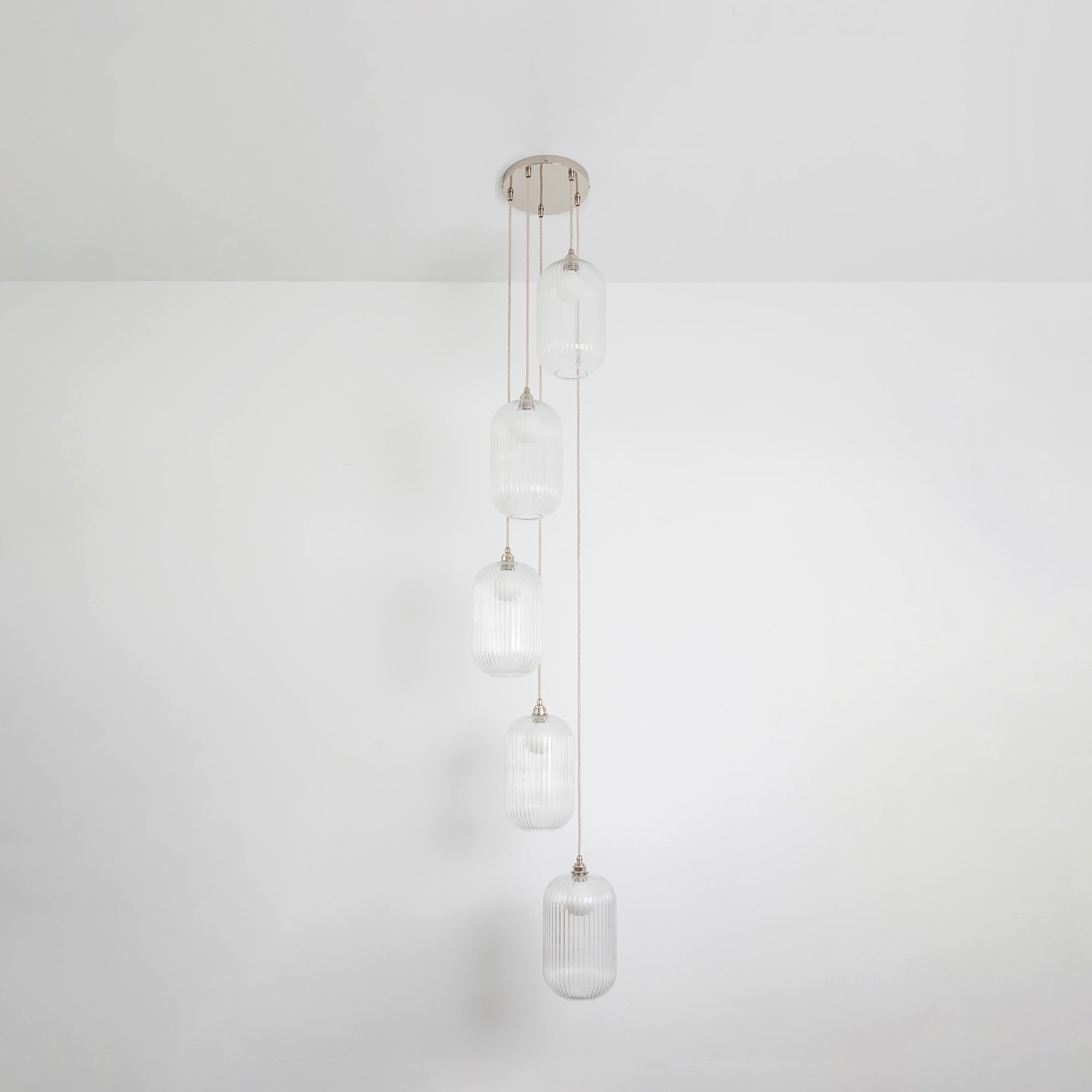 Long Clear Reeded Five Drop Pendant